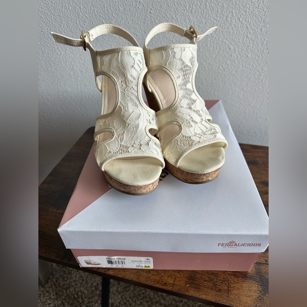 Fergalicious Lace Cork Heels